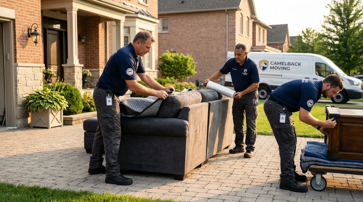 Large estate moving crew wrapping furniture in Irving, TX